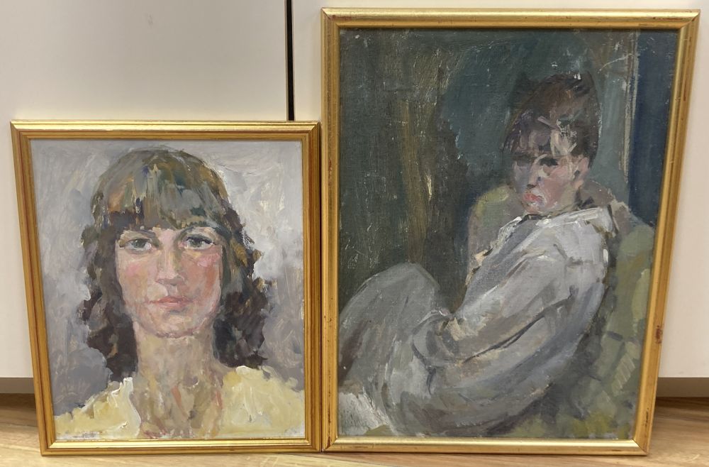 Frank Dobson (1888-1963), two oils on board, Study of a seated woman and Head study, 40 x 29cm and 30 x 24cm